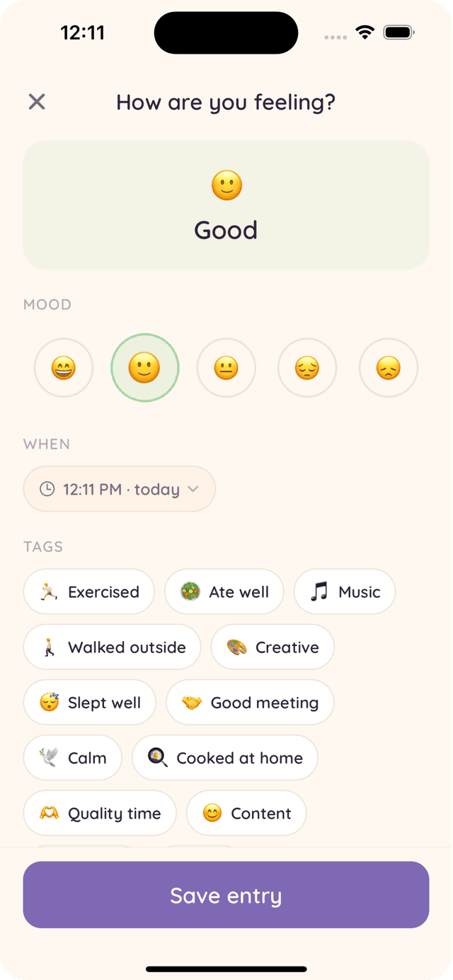 Dawnli mood insights screen with weekly charts and mood patterns