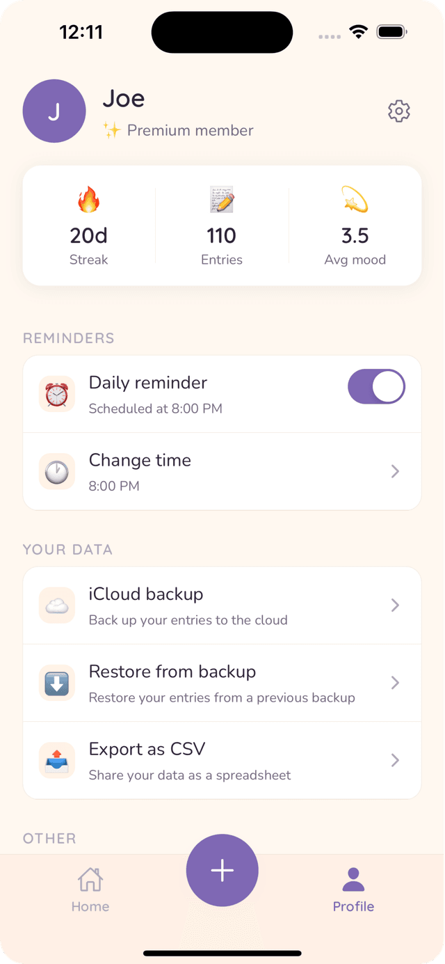 Dawnli app theme customization with color themes and font options