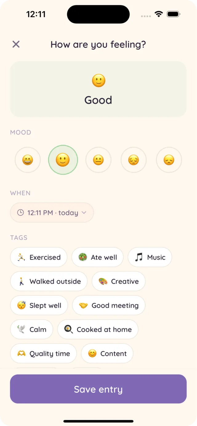 Dawnli mood insights screen with weekly charts and mood patterns